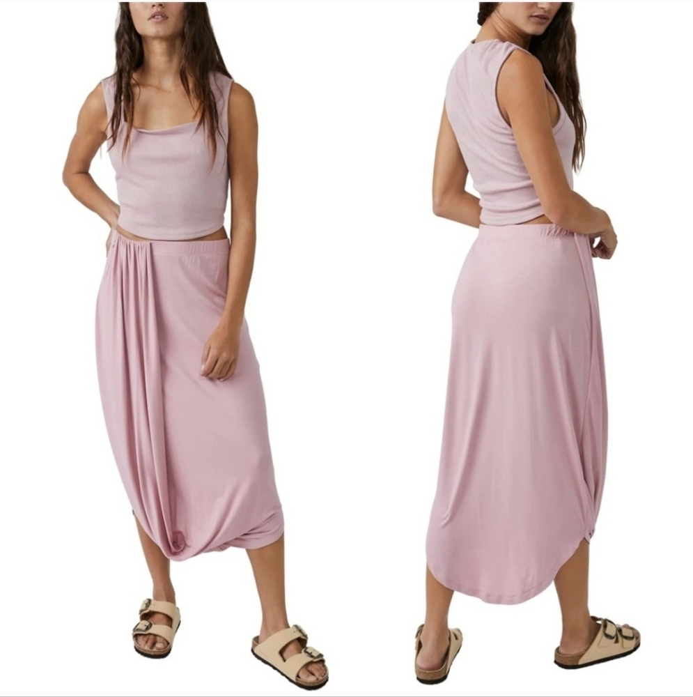 Free People Beach Skirt Size L Pink Daphne Free-Flowing High Rise Draped NWT